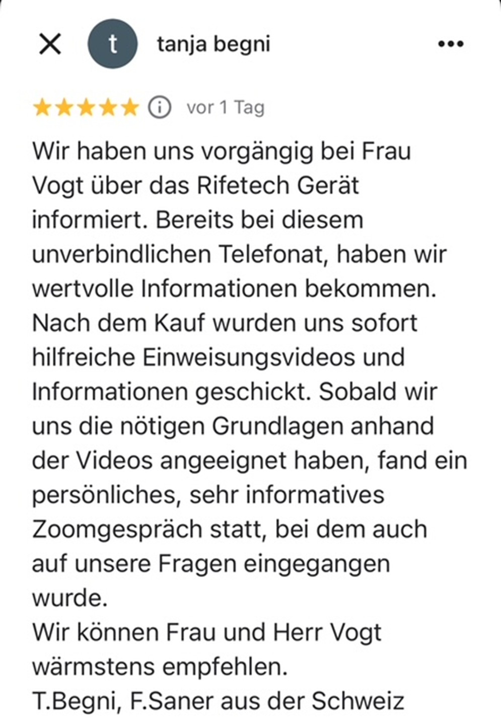 Bewertung Tanja Begni