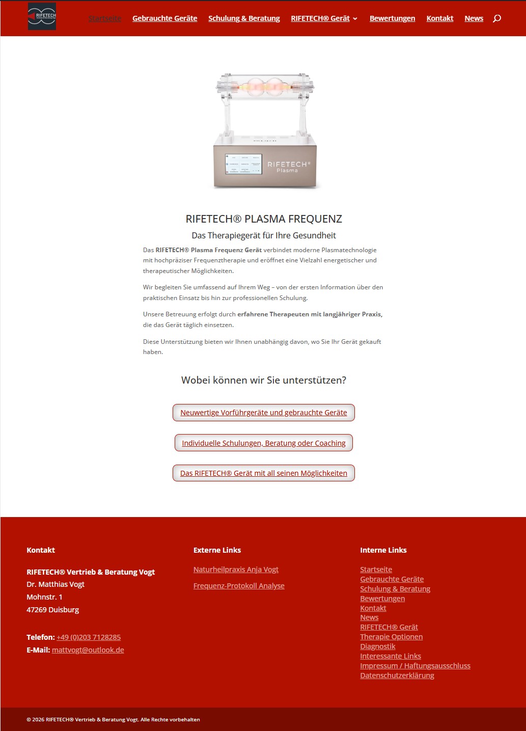 Bild von der Homepage Startseite