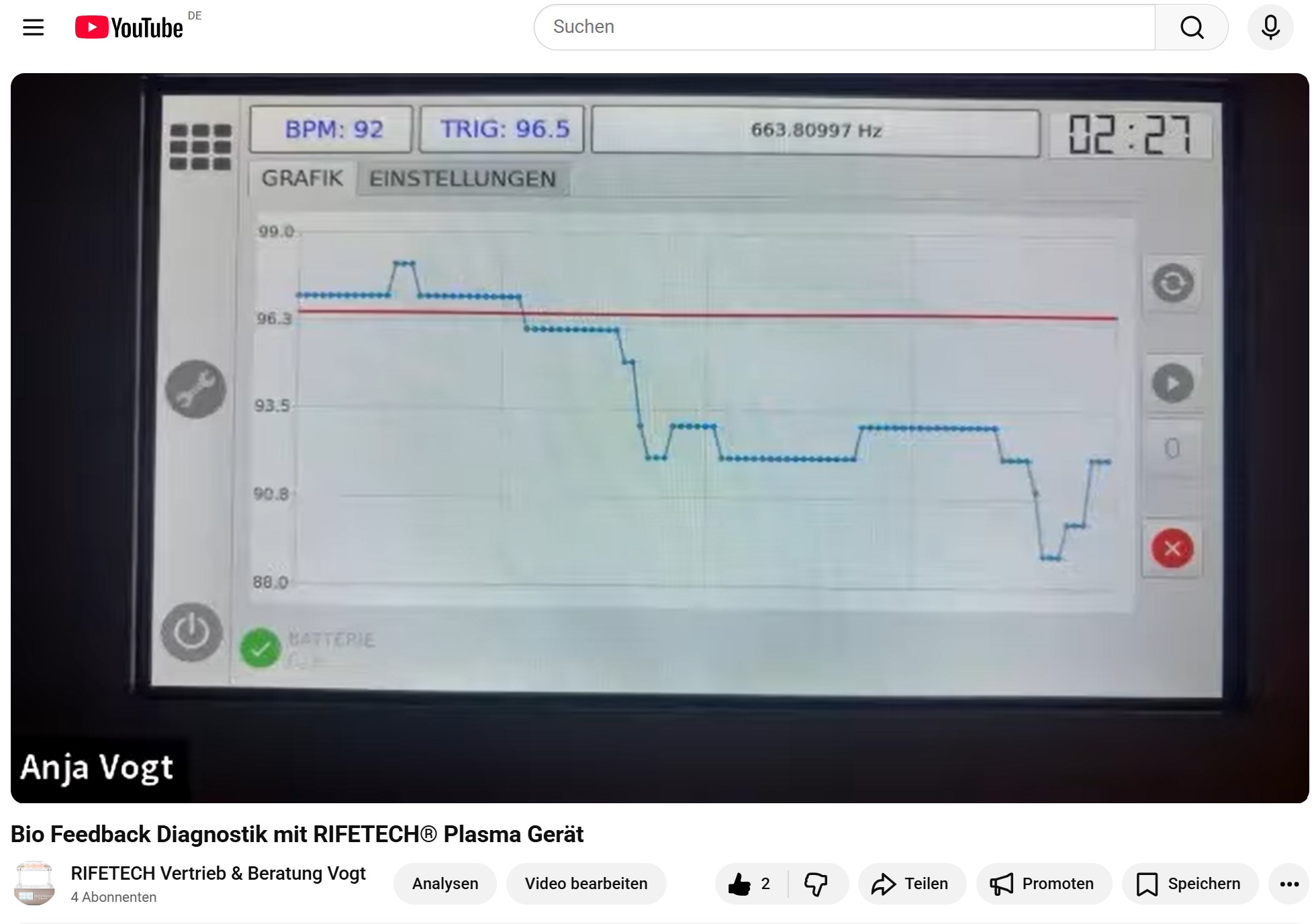 YouTube_Video_Bio_Feedback YouTube Video zum Bio Feedback des RIFETECH Plasma Therapie Gerätes
