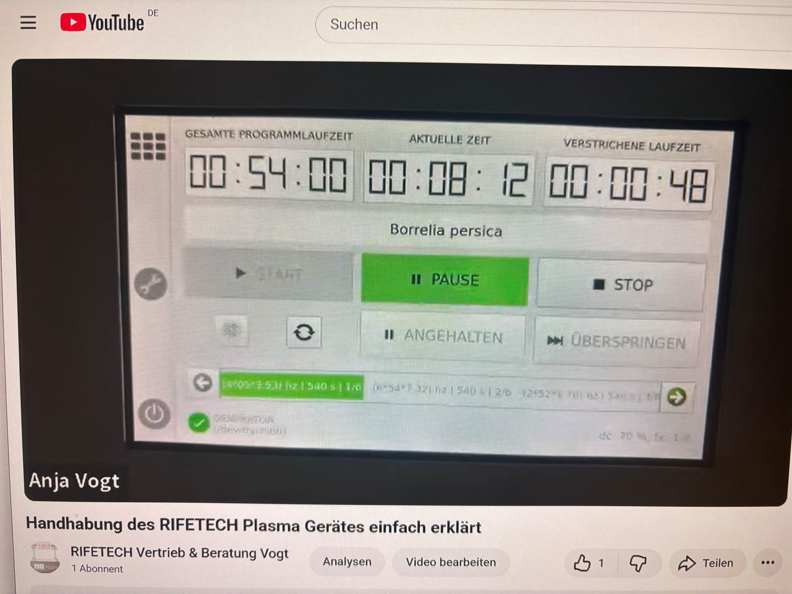 Bild des YouTube Videos zur Erklärung der Handhabung des RIFETECH Gerätes