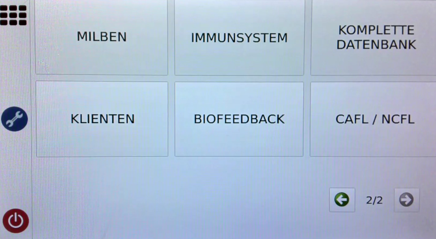 Weitere Programmbereiche auf dem Touchscreen des RIFETECH Plasma Geräts