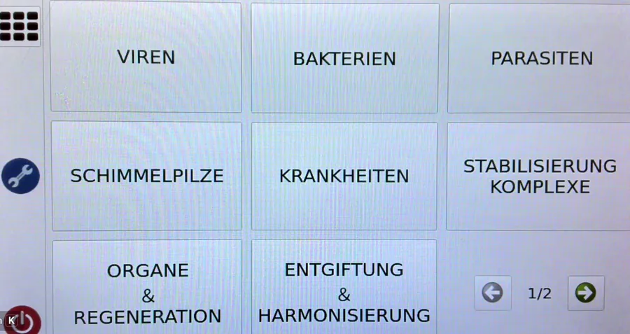 Startbildschirm der RIFETECH Programme auf dem Touchscreen