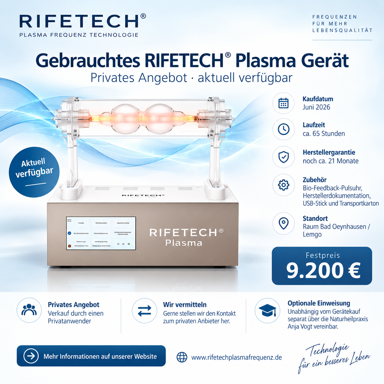 Gebraucht Geräte Anzeige 22. Sept. 2026 Gebrauchtes RIFETECH Gerät